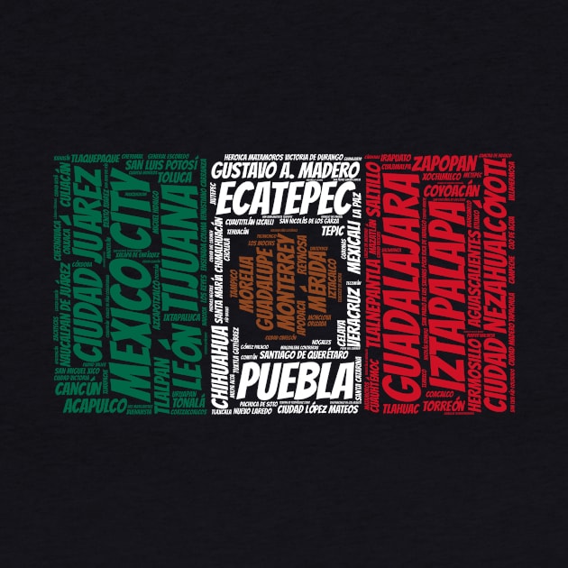 Mexico Flag with City Names Word Art by Family Heritage Gifts